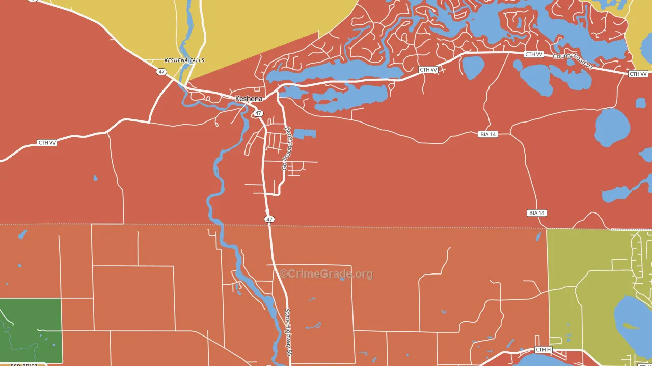 Keshena, WI Map of Vandalism Rates