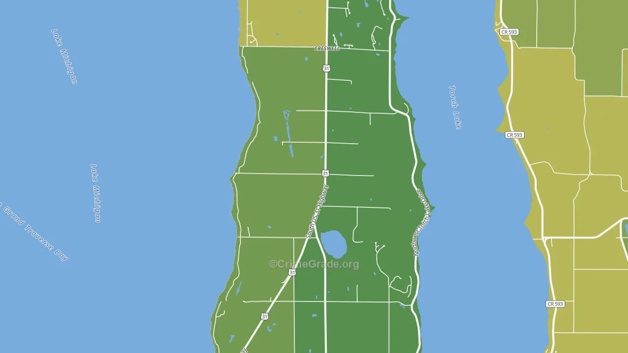 Kewadin, MI Map of Vandalism Rates