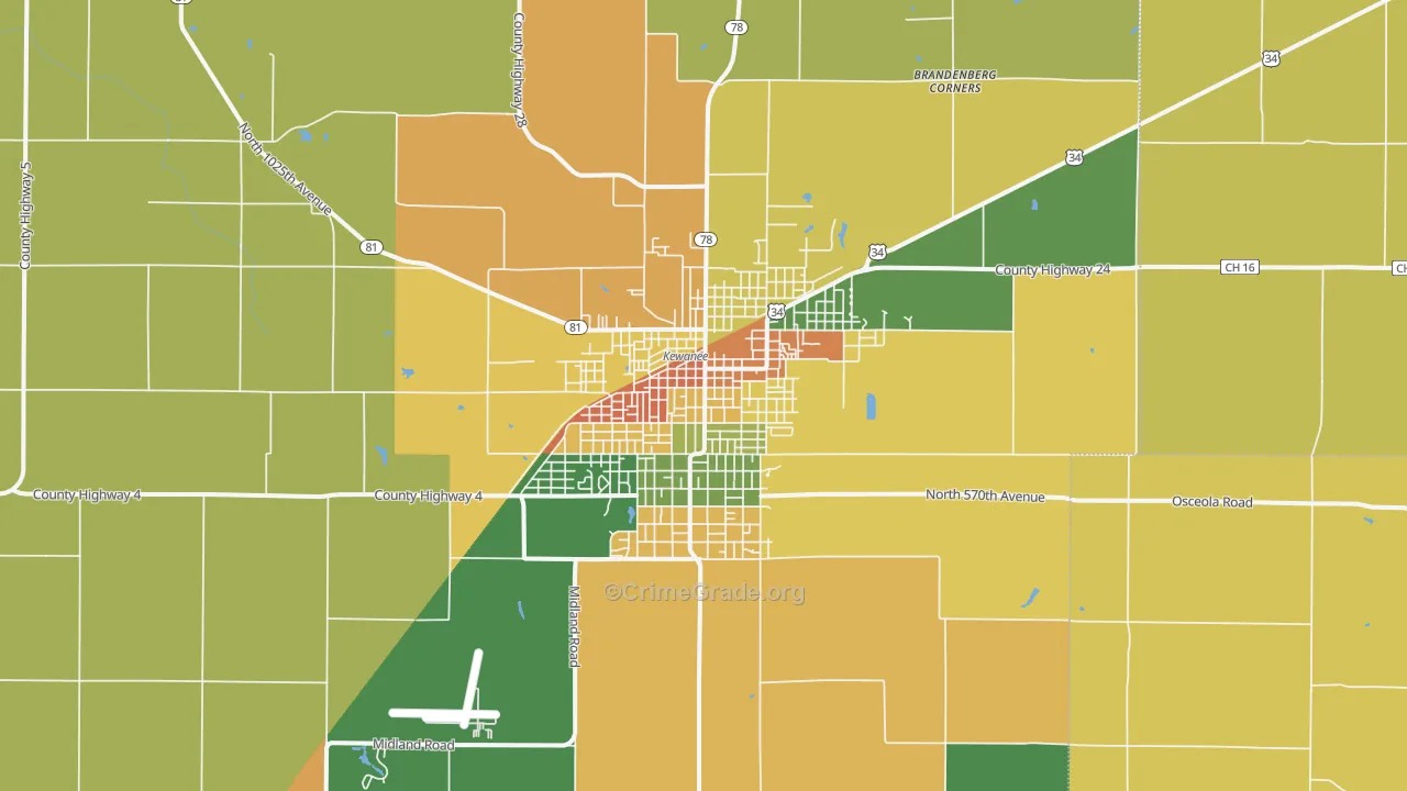 Kewanee, IL Map of Vandalism Rates