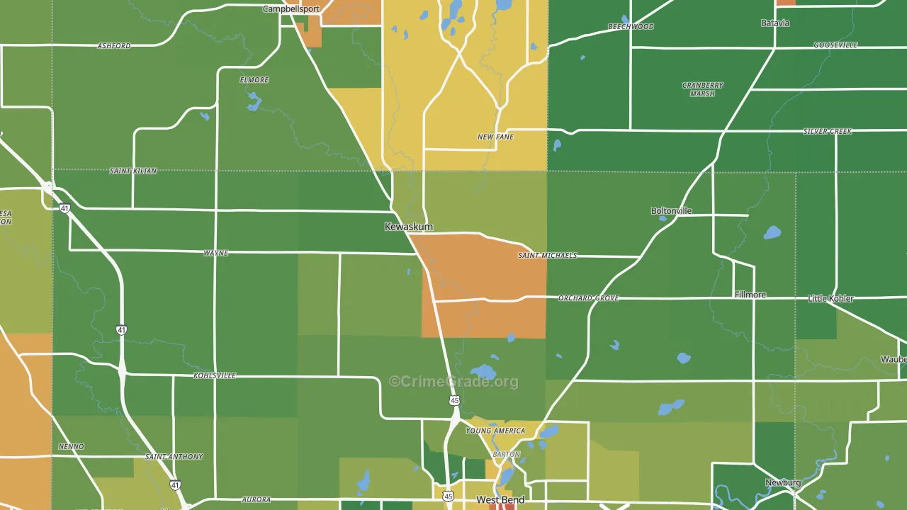 Kewaskum, WI Map of Vandalism Rates