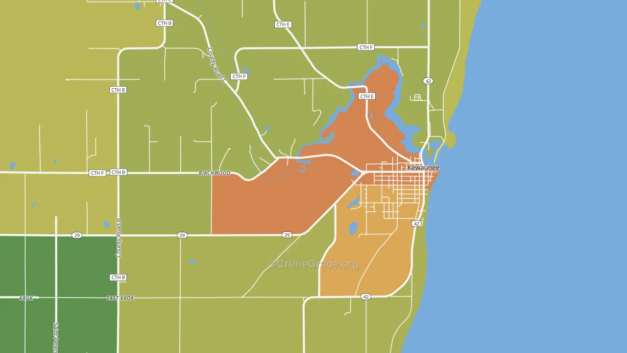 Kewaunee, WI Map of Vandalism Rates