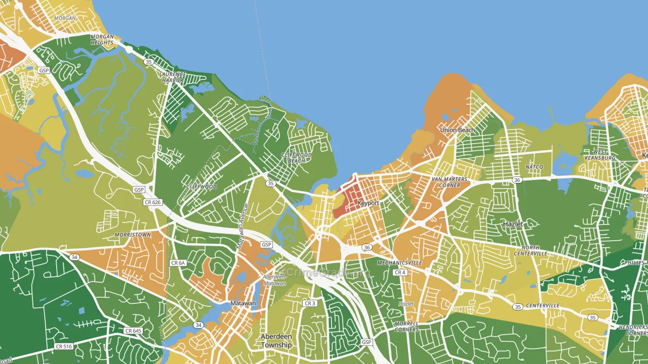 Keyport, NJ Map of Vandalism Rates