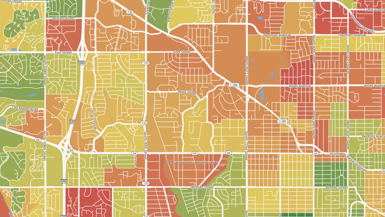 Keystone, Omaha, NE Map of Vandalism Rates