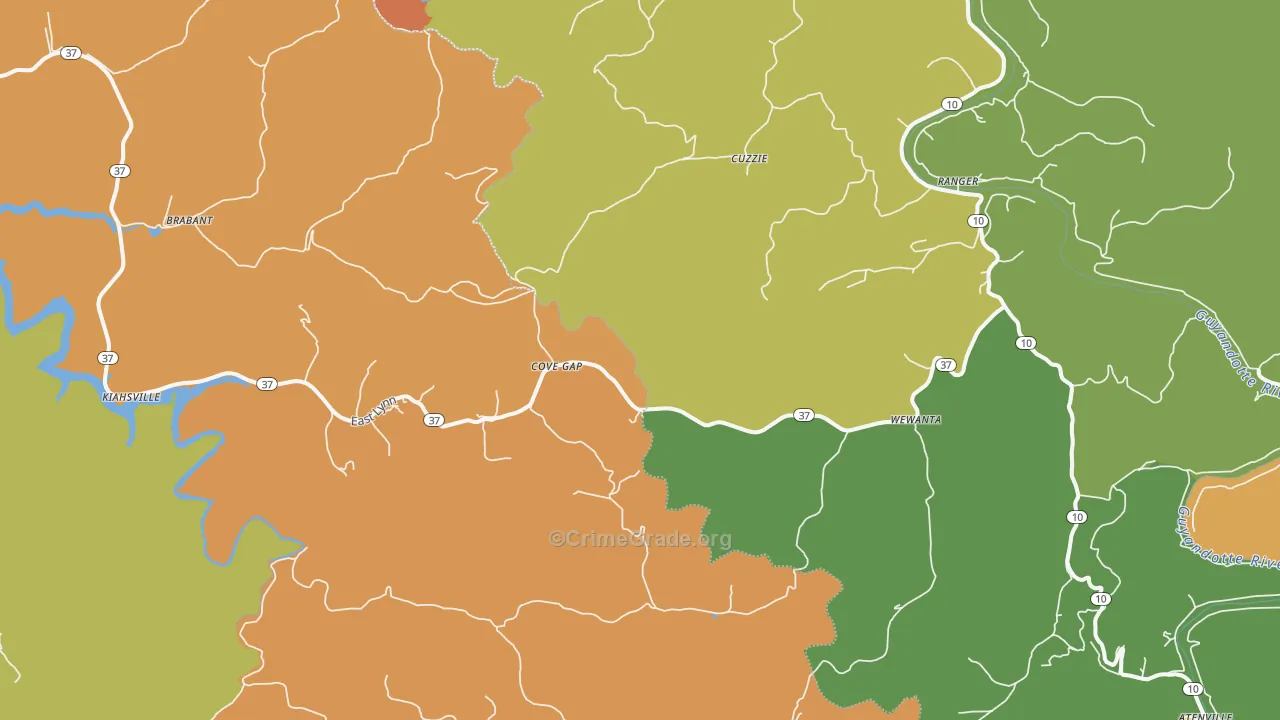 Kiahsville, WV Map of Vandalism Rates