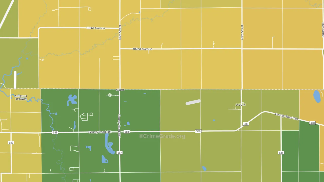 Kibbie, MI Map of Vandalism Rates