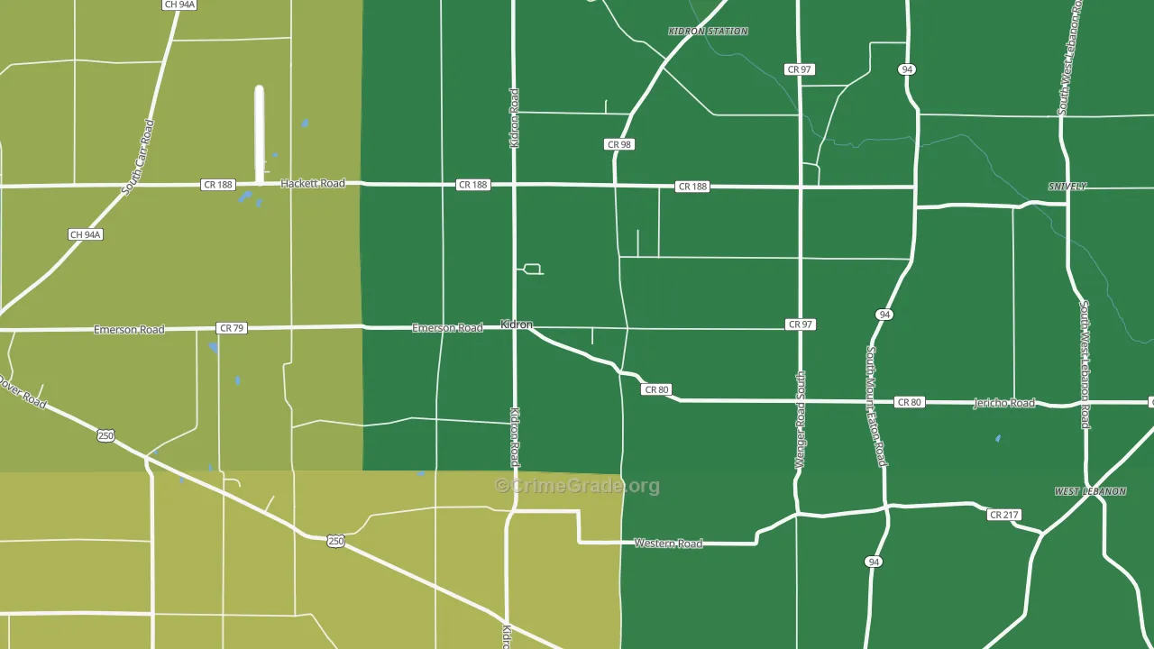 Kidron, OH Map of Vandalism Rates