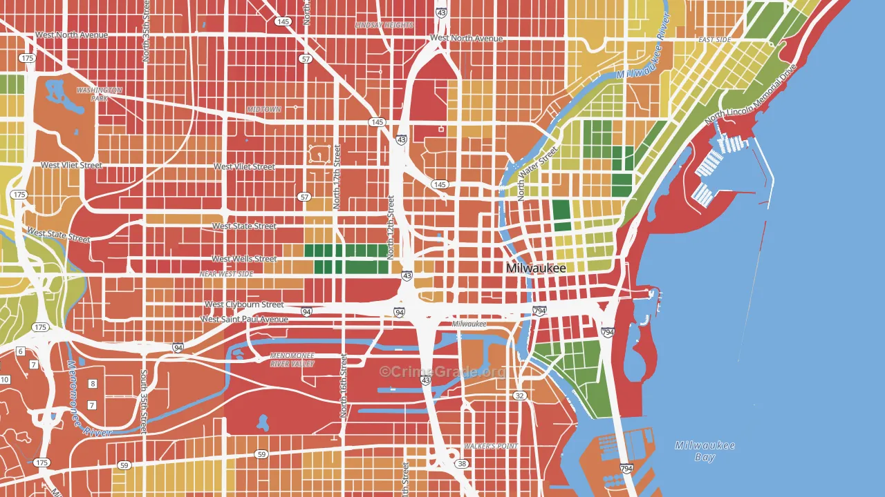 Kilbourn Town, Milwaukee, WI Map of Vandalism Rates