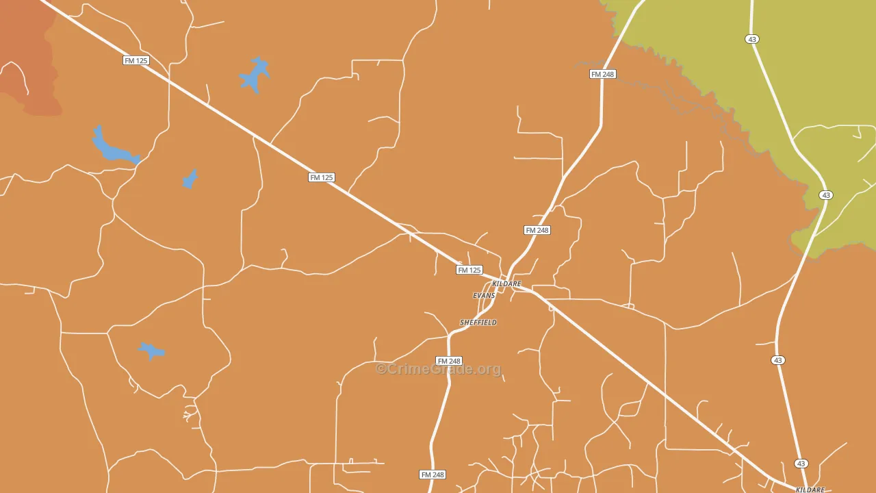 Kildare, TX Map of Vandalism Rates