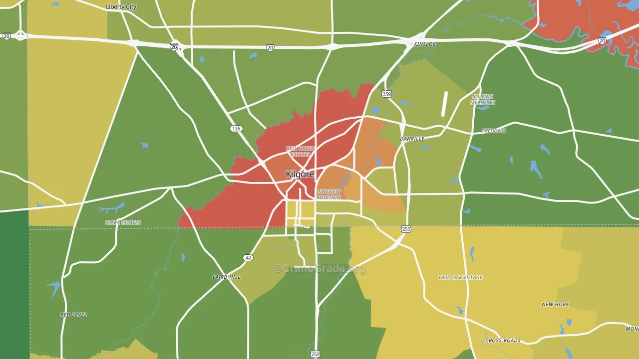 Kilgore, TX Map of Vandalism Rates