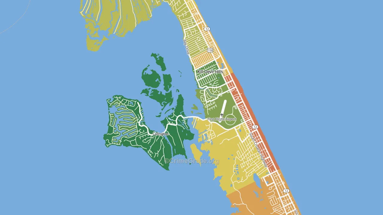 Kill Devil Hills, NC Map of Vandalism Rates