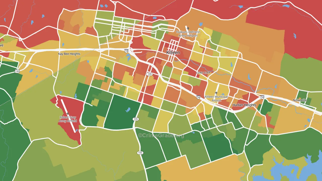 Killeen, TX Map of Vandalism Rates