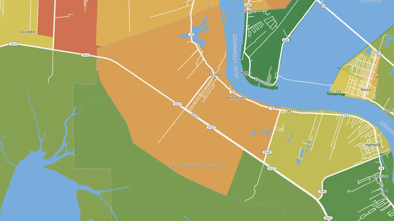 Killona, LA Map of Vandalism Rates