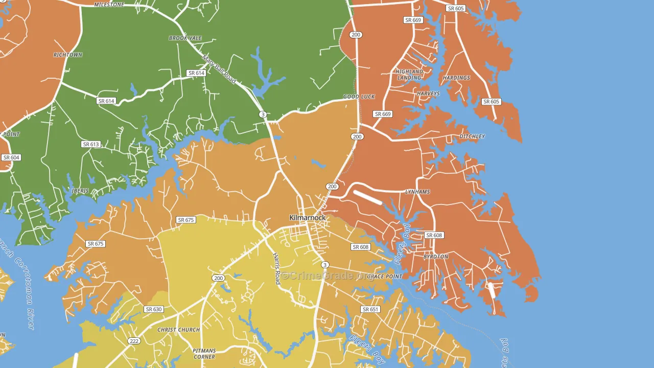 Kilmarnock, VA Map of Vandalism Rates