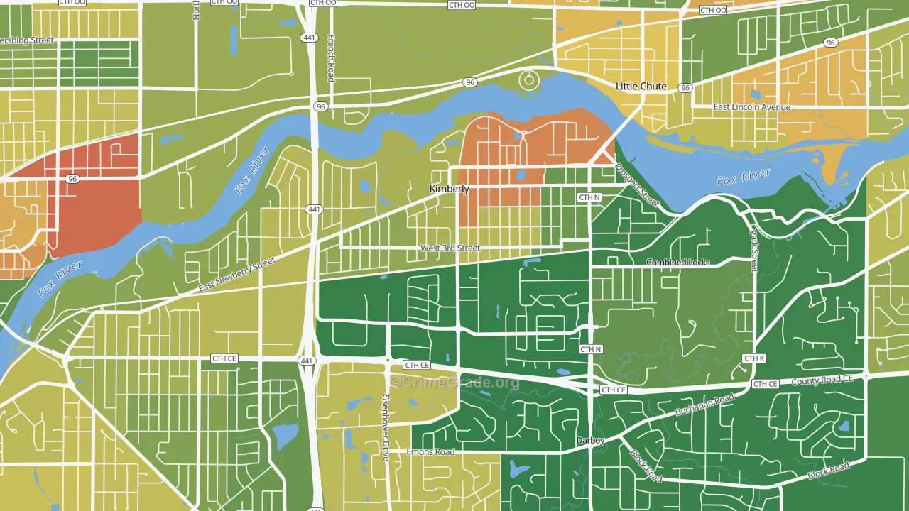 Kimberly, WI Map of Vandalism Rates