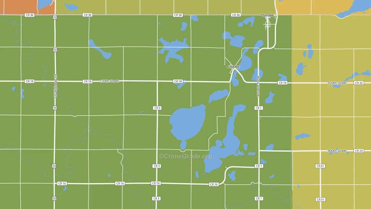 Kinbrae, MN Map of Vandalism Rates