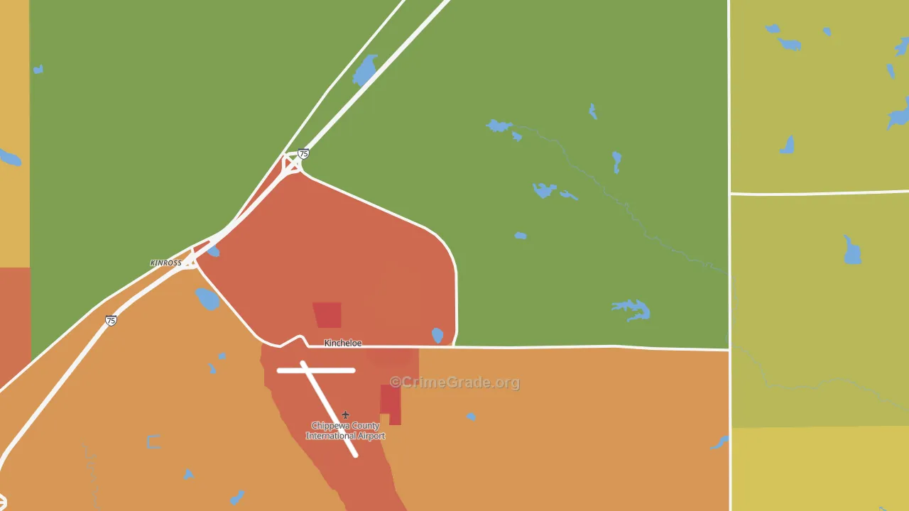 Kincheloe, MI Map of Vandalism Rates