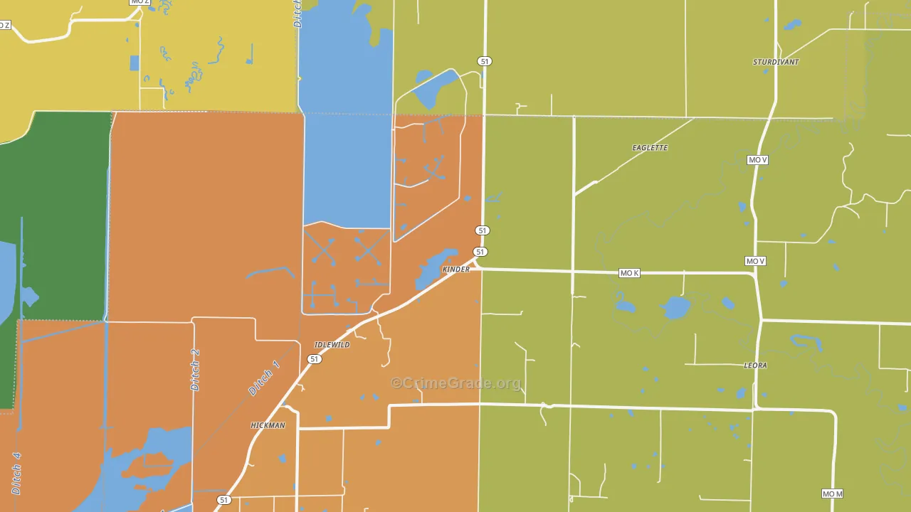 Kinder, MO Map of Vandalism Rates