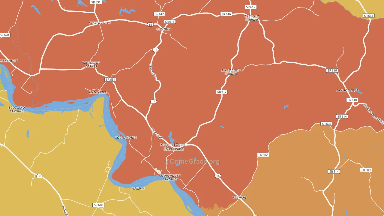 King And Queen Court House, VA Map of Vandalism Rates