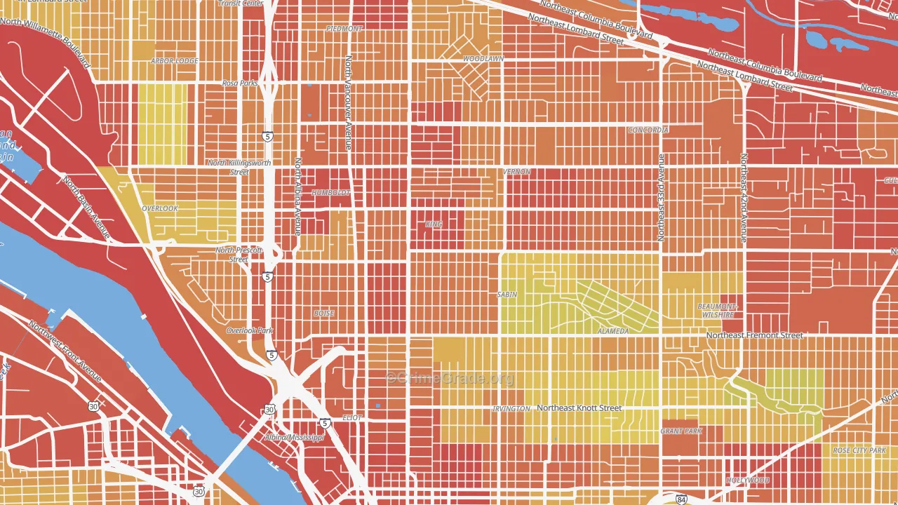 King, Portland, OR Map of Vandalism Rates