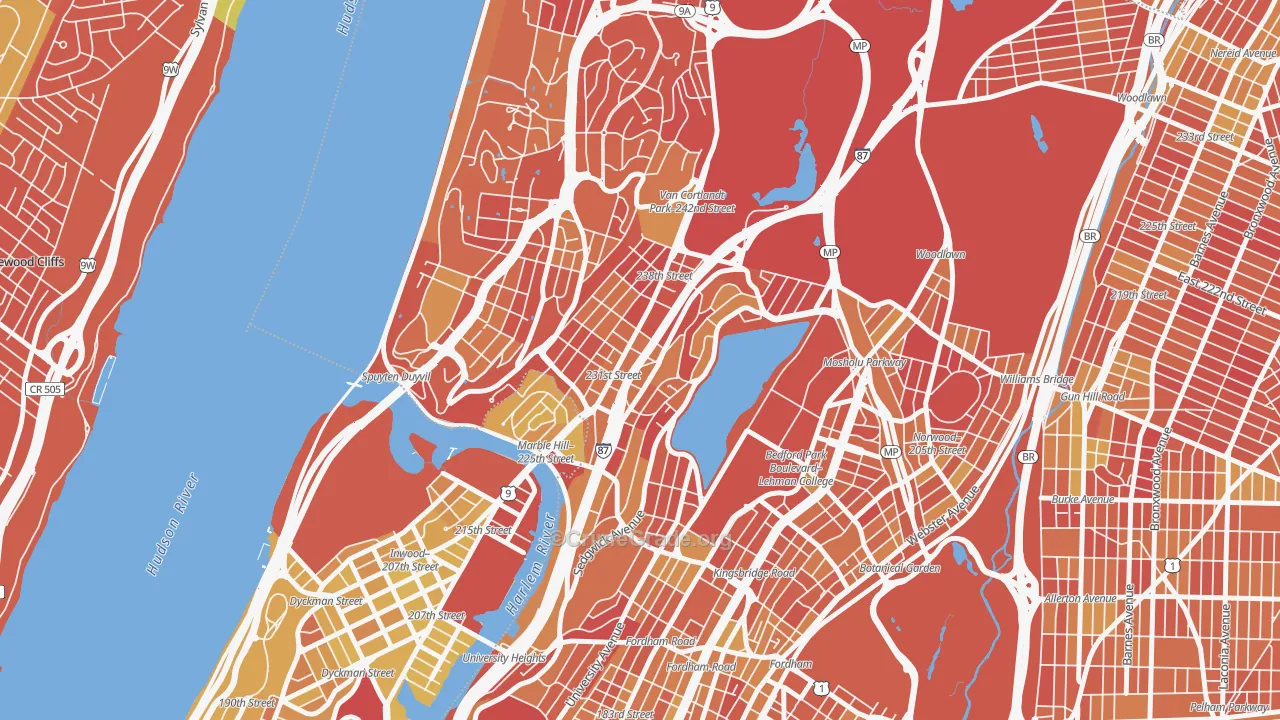 Kings Bridge, Bronx, NY Map of Vandalism Rates