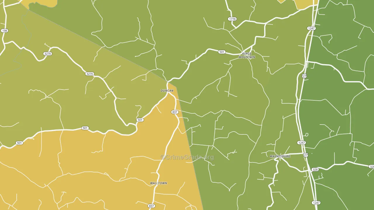 Kings Mountain, KY Map of Vandalism Rates