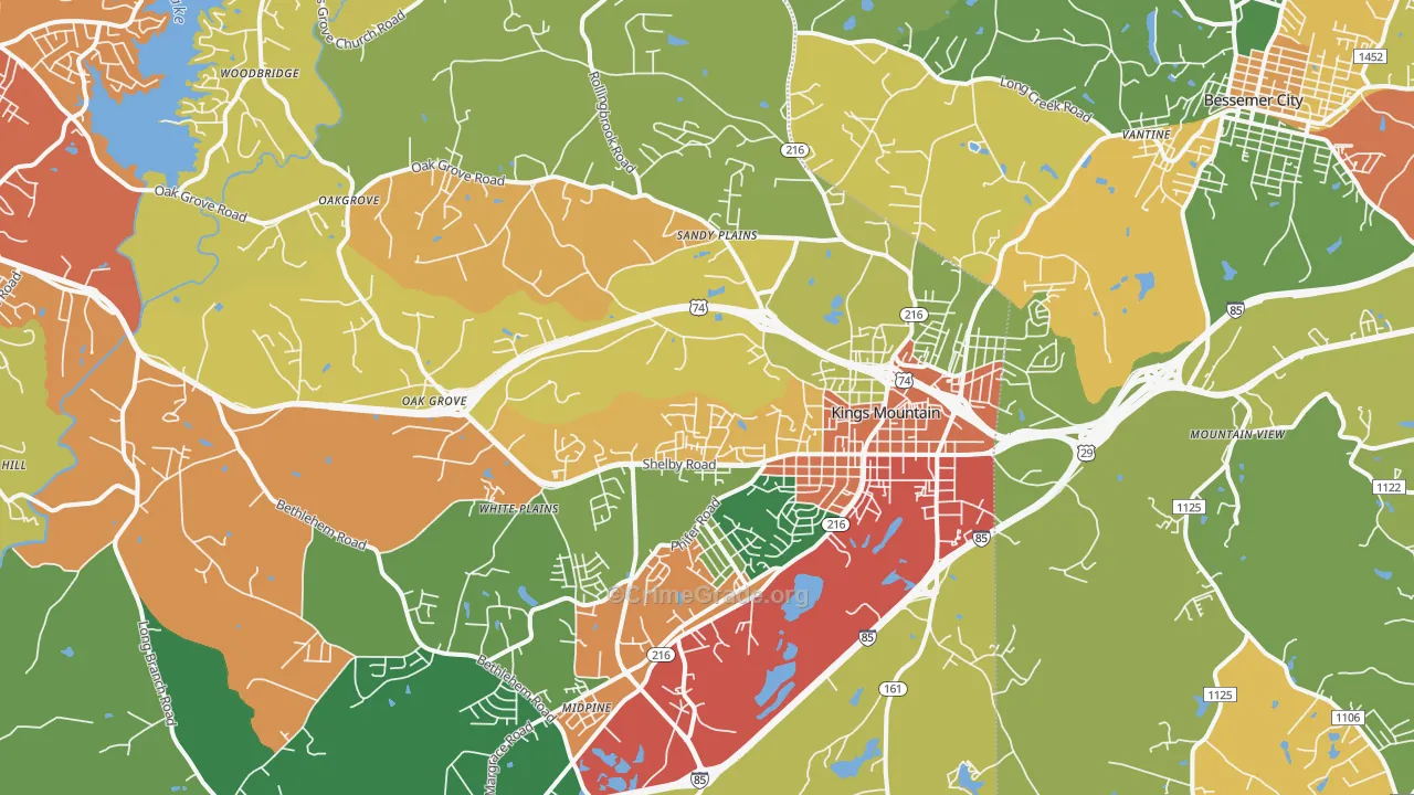 Kings Mountain, NC Map of Vandalism Rates