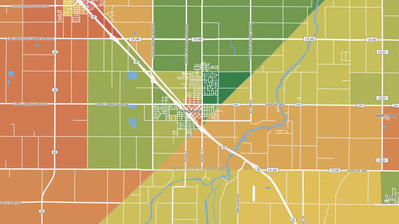 Kingsburg, CA Map of Vandalism Rates