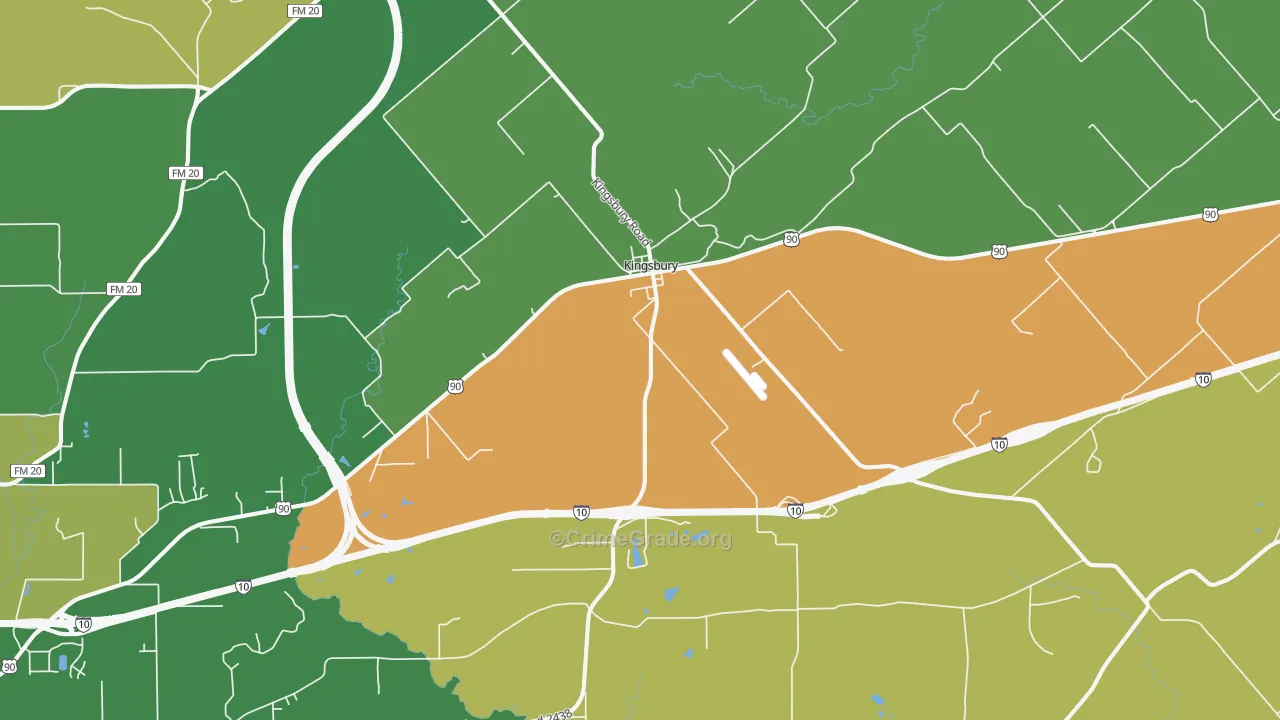 Kingsbury, TX Map of Vandalism Rates