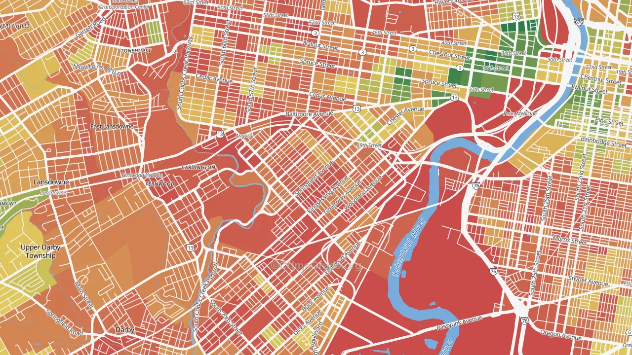 Kingsessing, Philadelphia, PA Map of Vandalism Rates