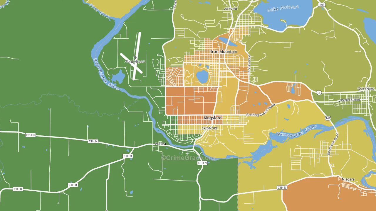 Kingsford, MI Map of Vandalism Rates