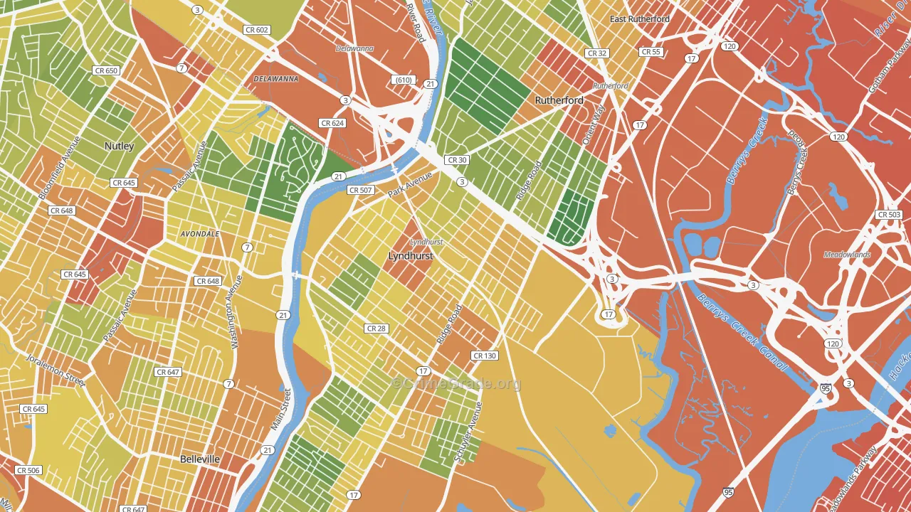 Kingsland, Lyndhurst, NJ Map of Vandalism Rates