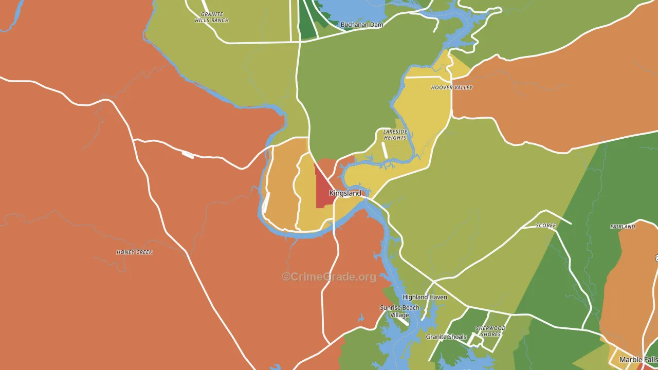 Kingsland, TX Map of Vandalism Rates