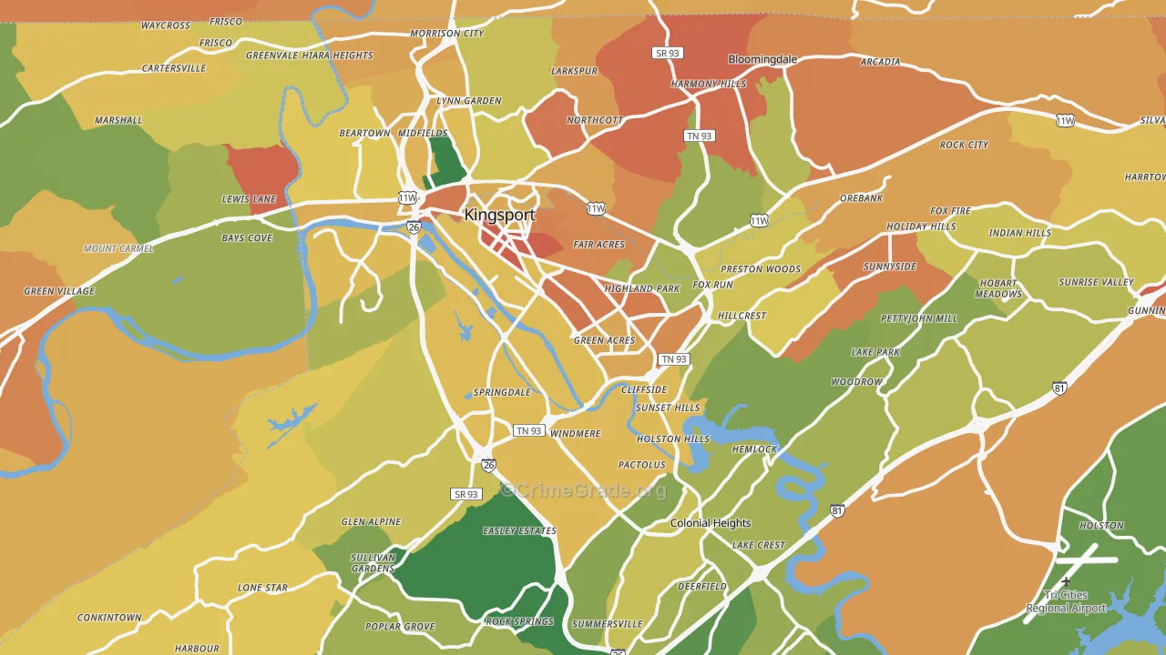 Kingsport, TN Map of Vandalism Rates