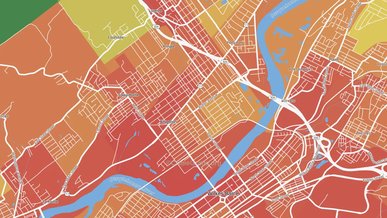 Kingston, PA Map of Vandalism Rates