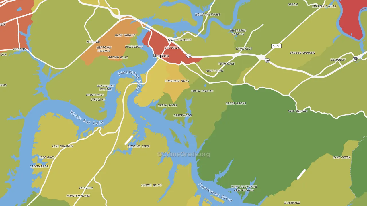 Kingston, TN Map of Vandalism Rates