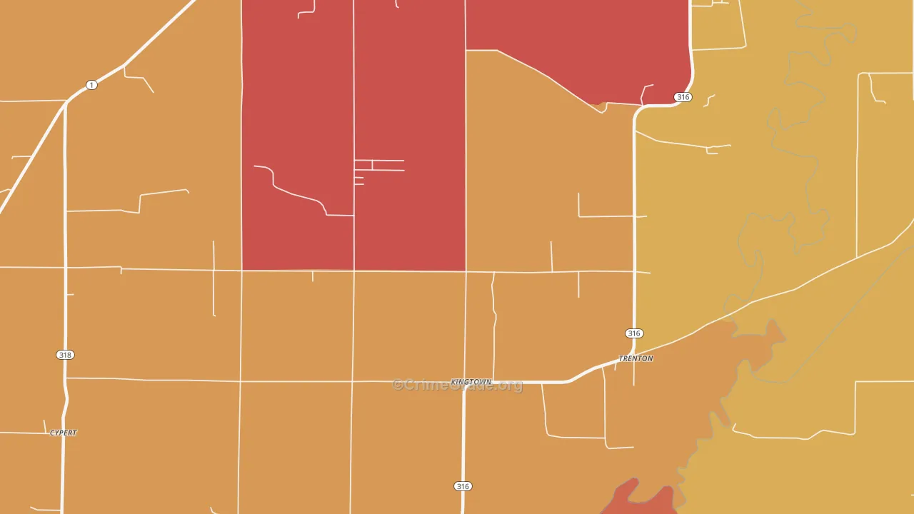 Kingtown, AR Map of Vandalism Rates