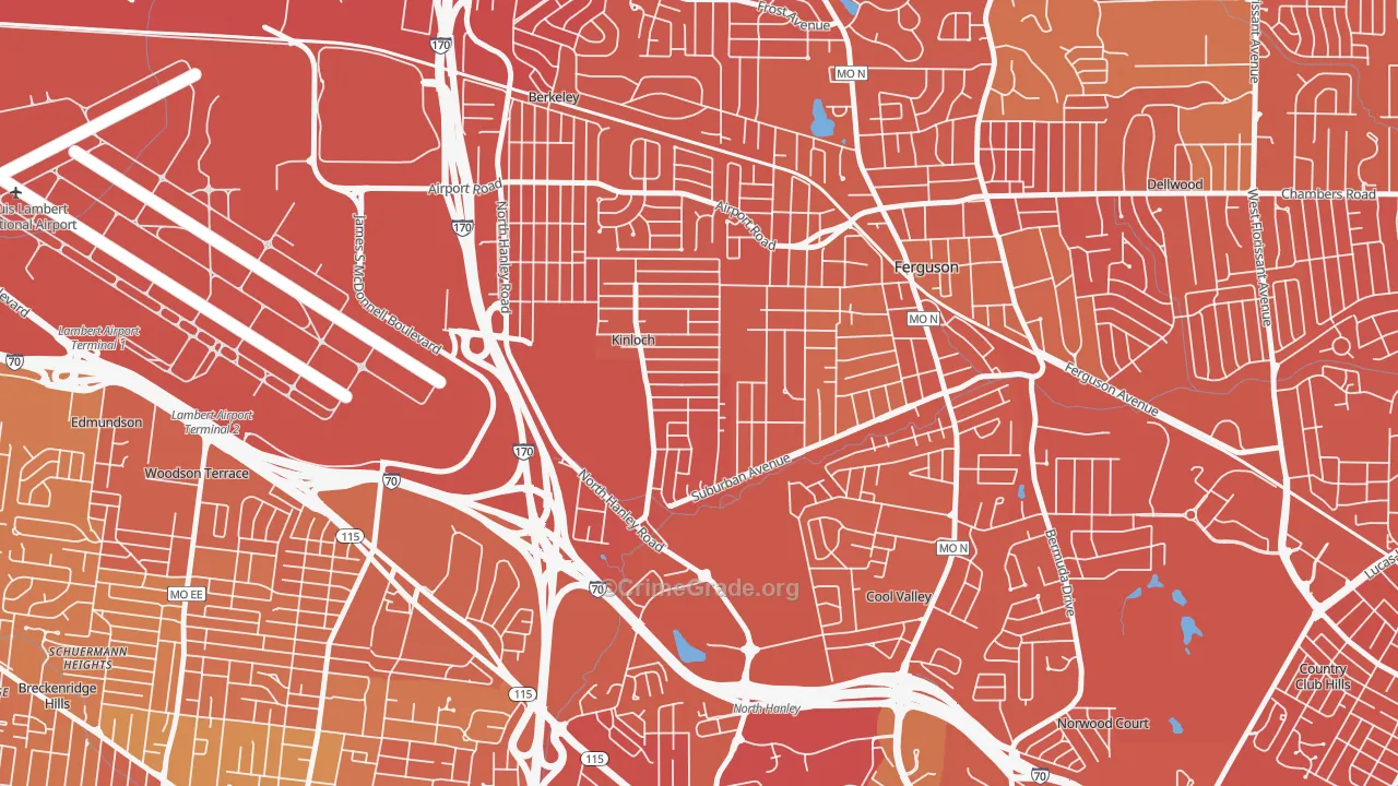 Kinloch, MO Map of Vandalism Rates