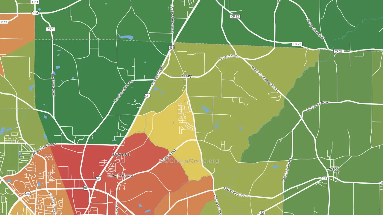 Kinsey, AL Map of Vandalism Rates