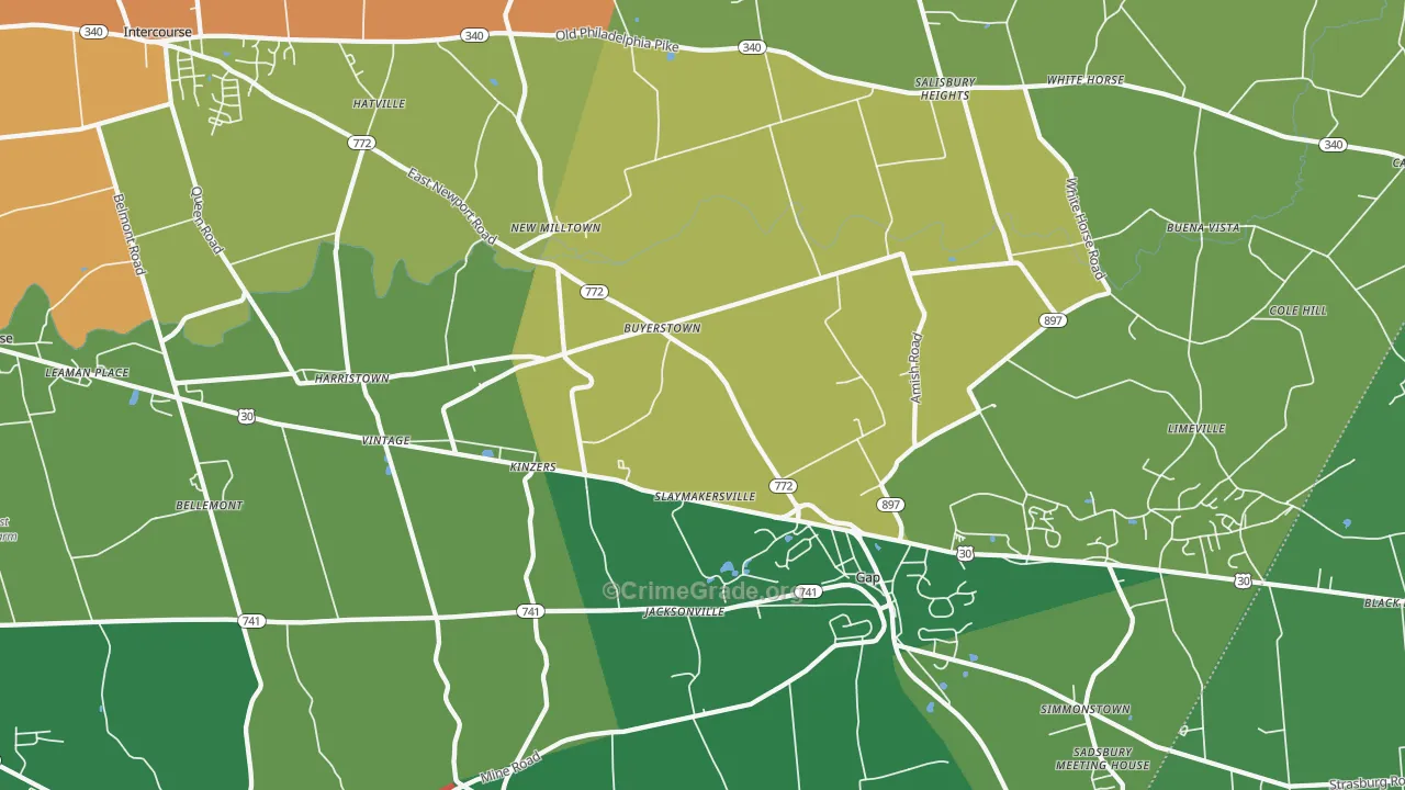 Kinzers, PA Map of Vandalism Rates