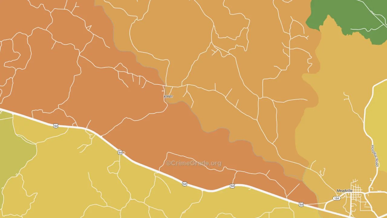 Kirby, MS Map of Vandalism Rates