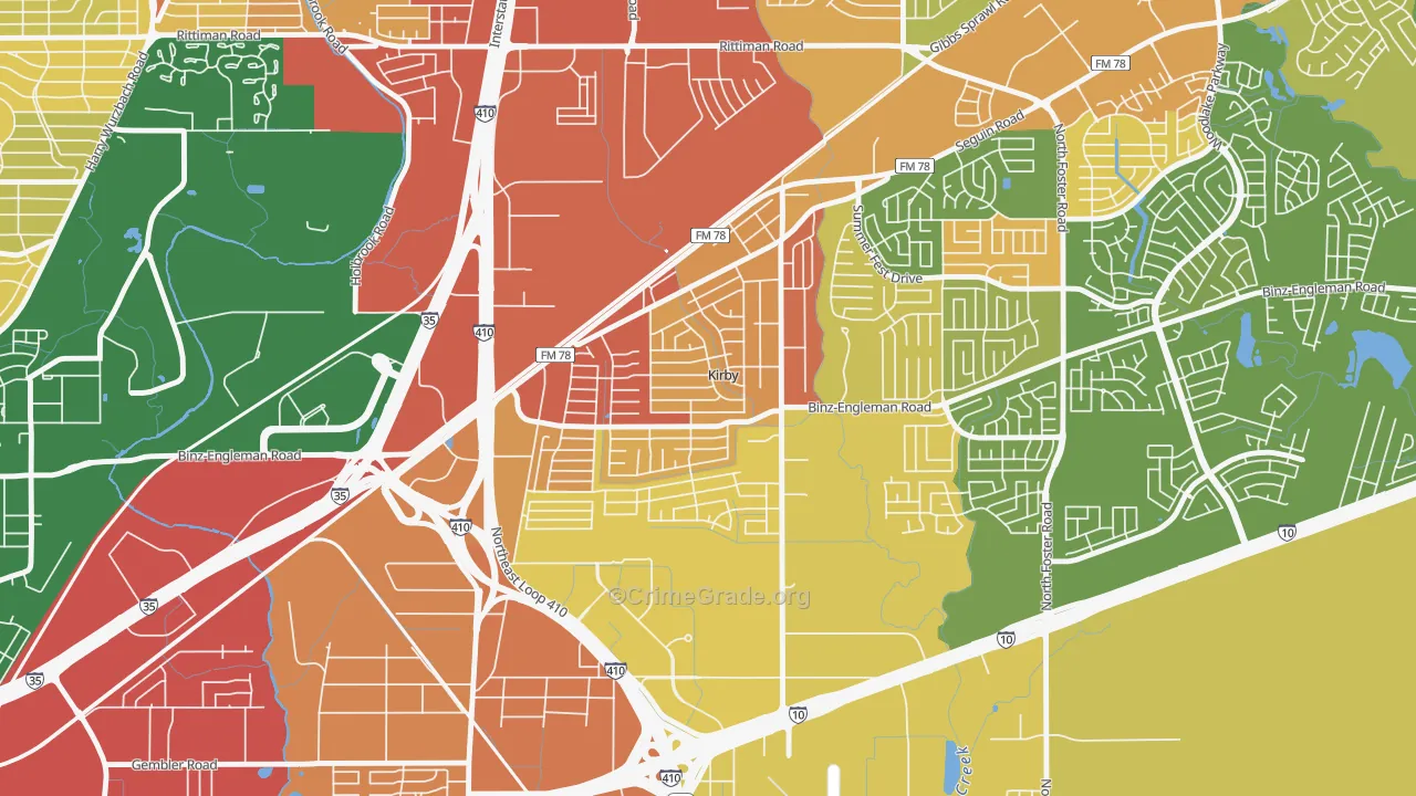 Kirby, TX Map of Vandalism Rates