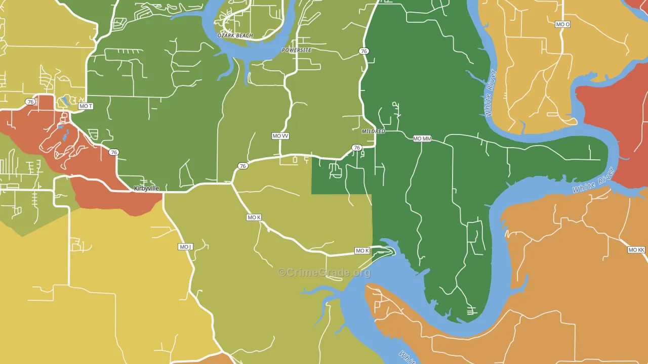 Kirbyville, MO Map of Vandalism Rates