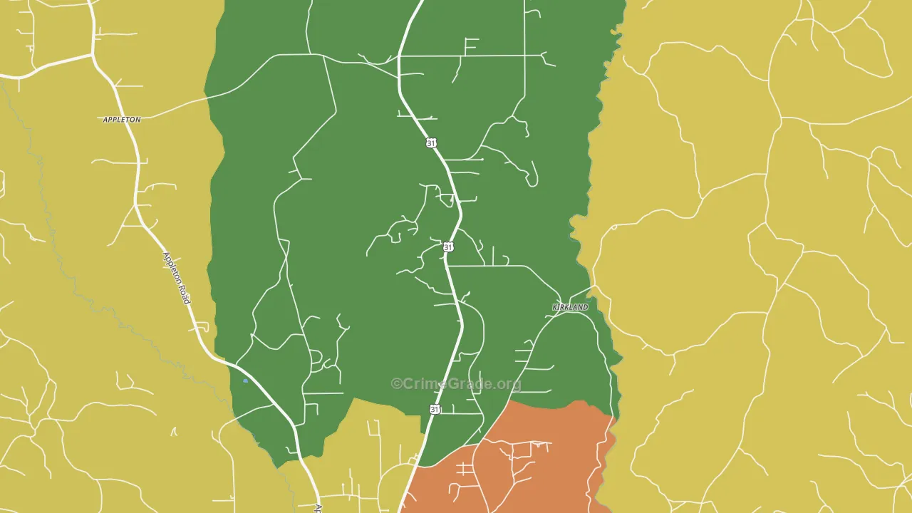 Kirkland, AL Map of Vandalism Rates