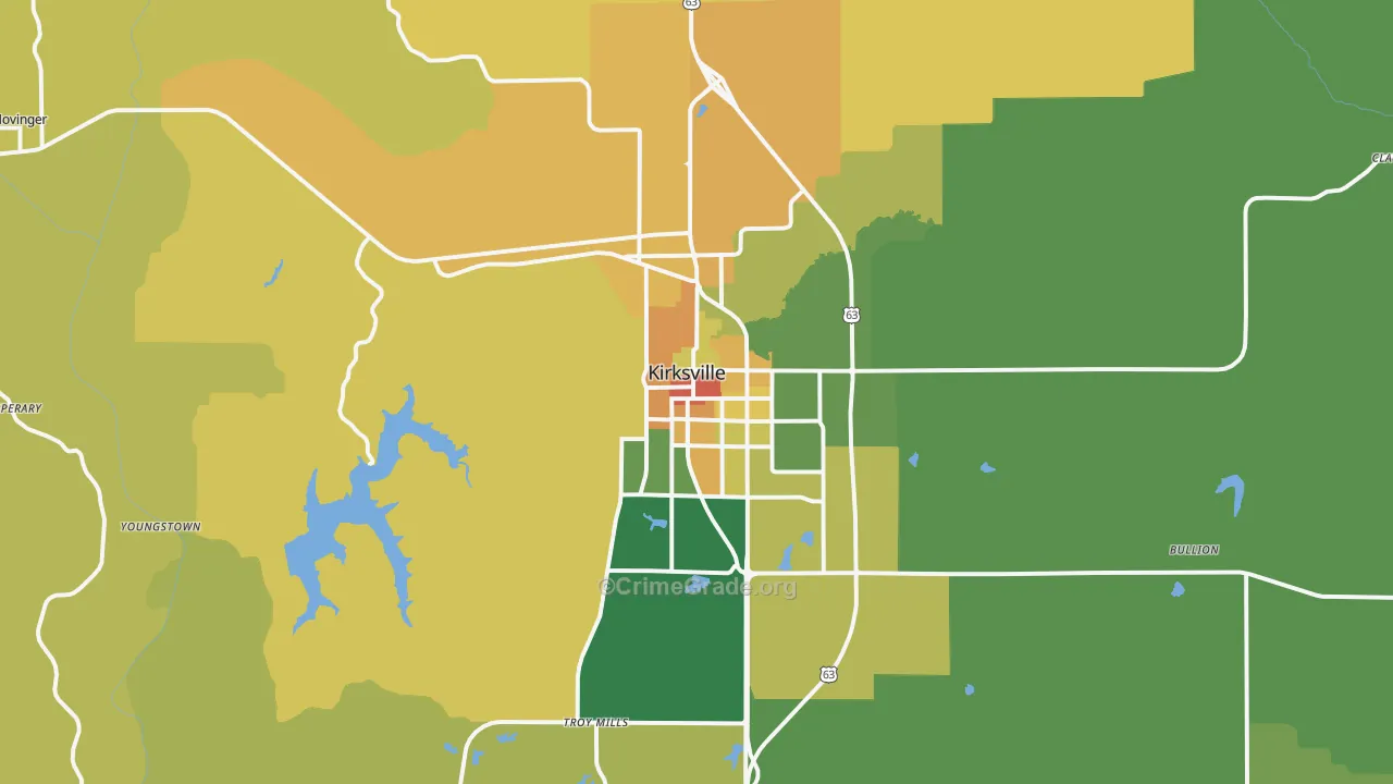 Kirksville, MO Map of Vandalism Rates