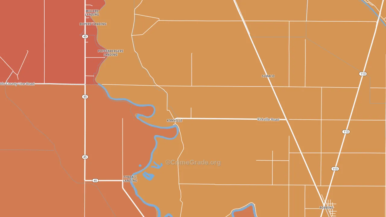 Kirkville, CA Map of Vandalism Rates
