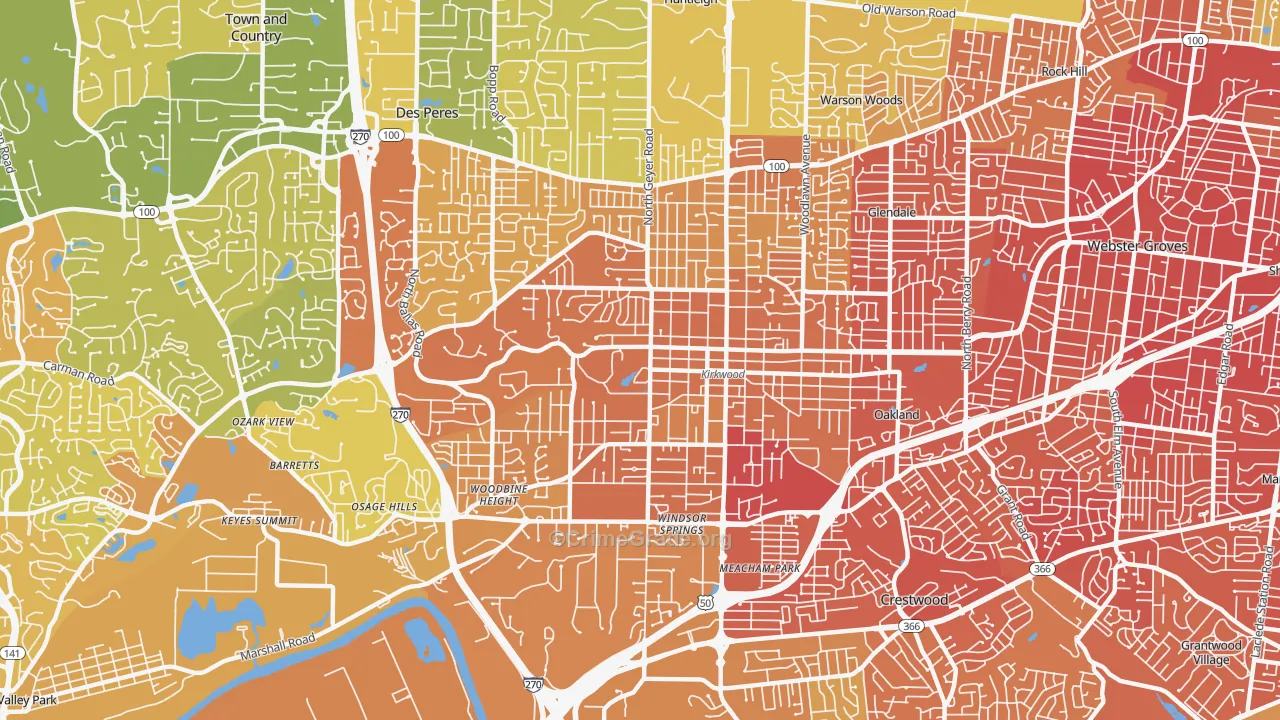 Kirkwood, MO Map of Vandalism Rates