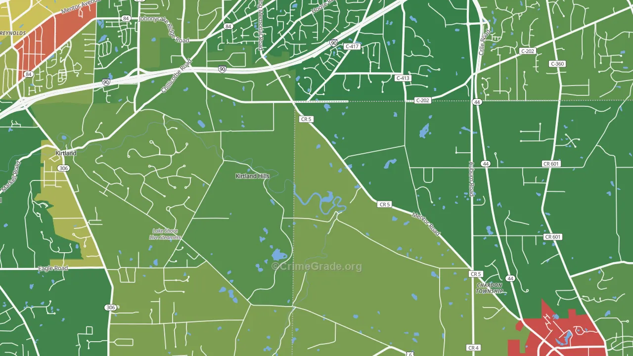 Kirtland Hills, OH Map of Vandalism Rates