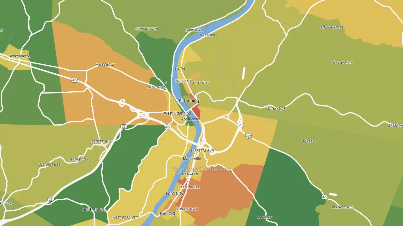 Kittanning, PA Map of Vandalism Rates