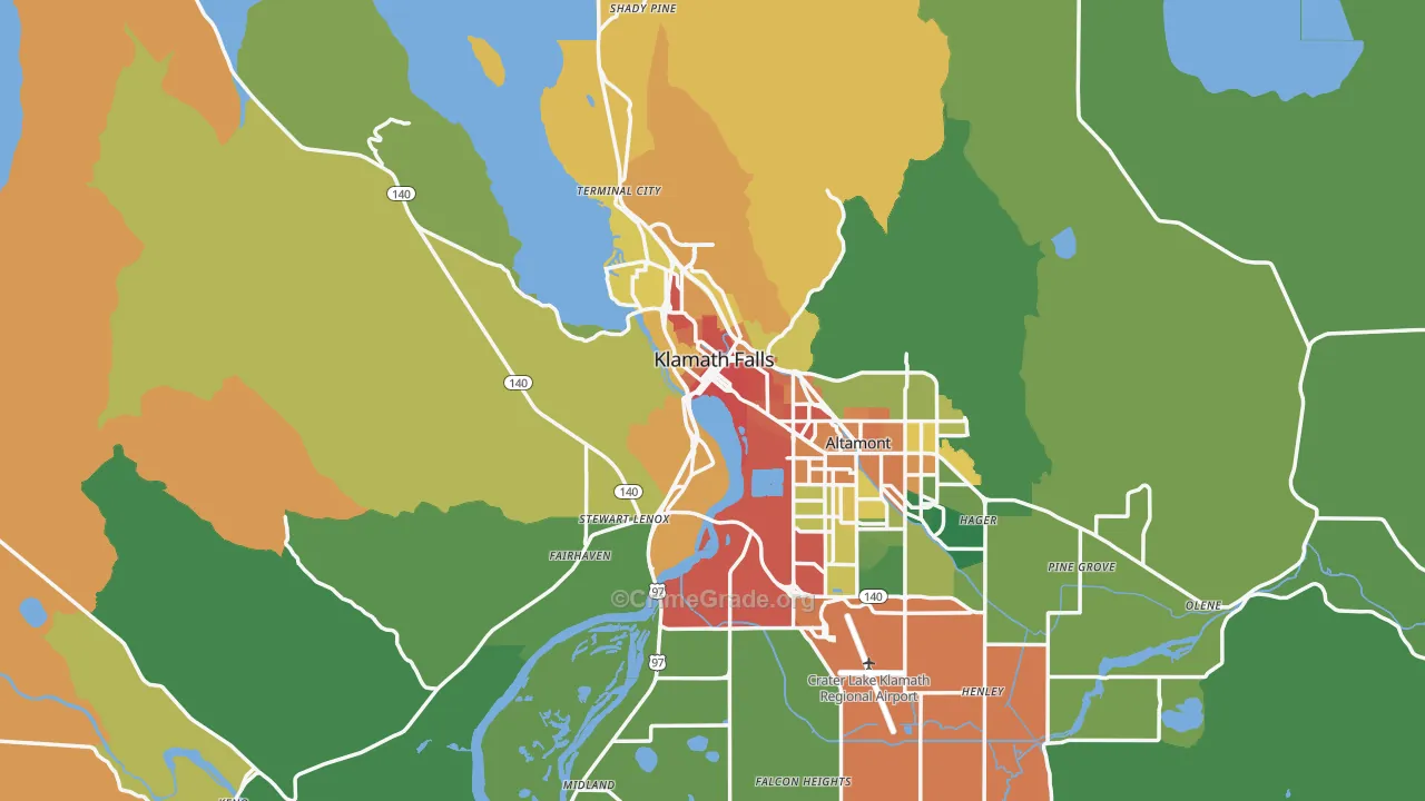 Klamath Falls, OR Map of Vandalism Rates