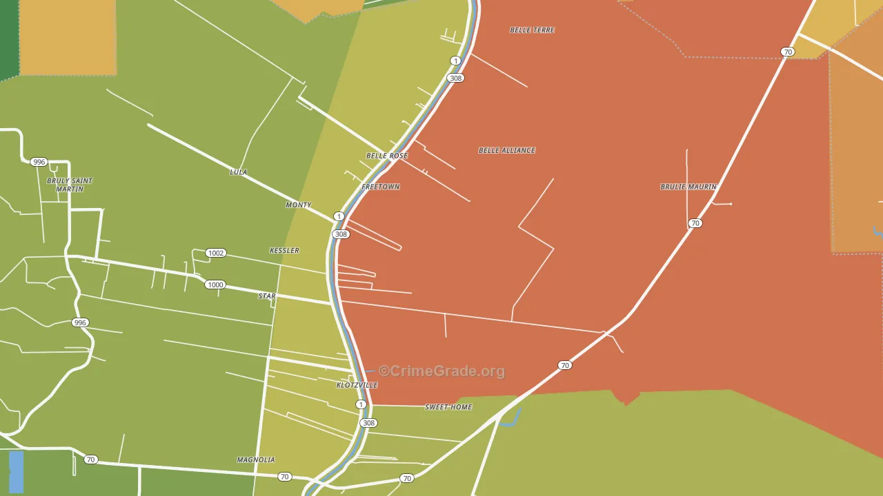 Klotzville, LA Map of Vandalism Rates